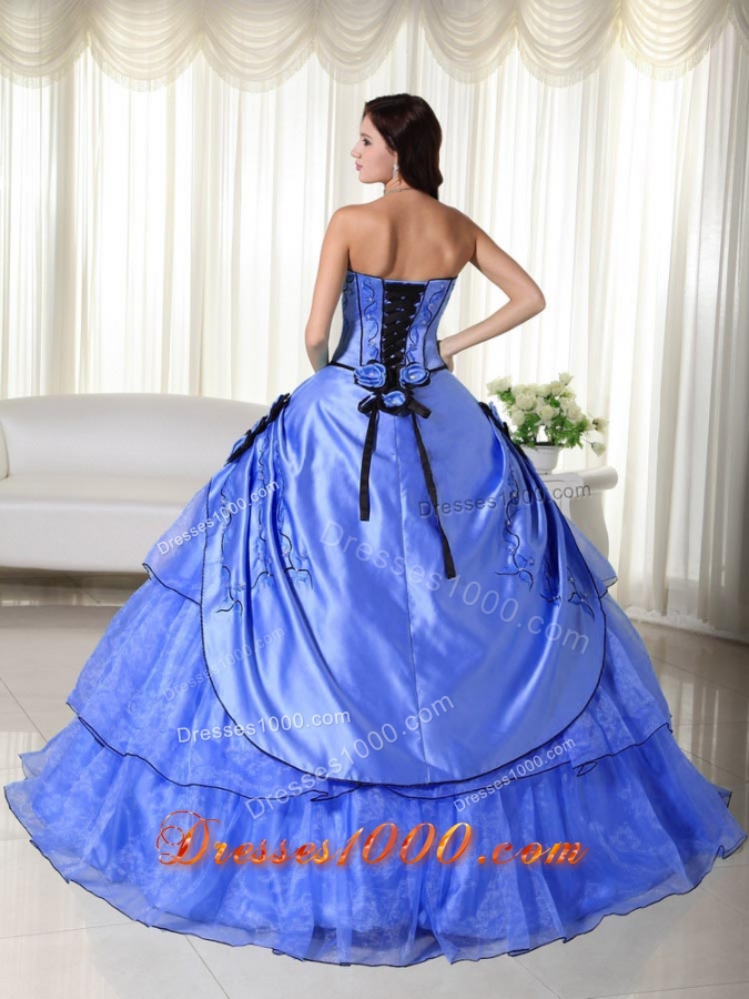2014 Blue Puffy Strapless Beading Quinceanera Dress with Appliques