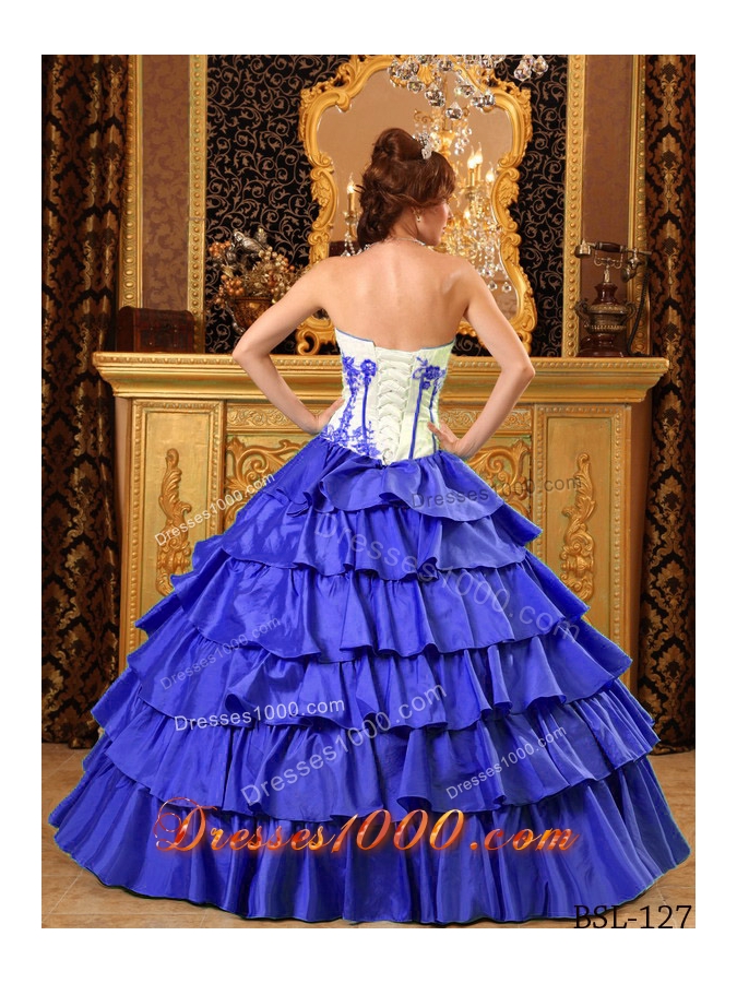 2014 Colourful Puffy Sweetheart Ruffles And Embroidery Quinceanera Dress with Ruffled Layers