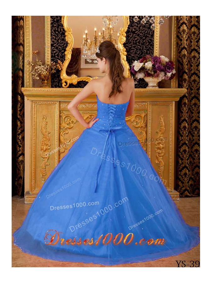 2014 Popular Blue Princess Strapless Appliques Quinceanera Dress with Beading