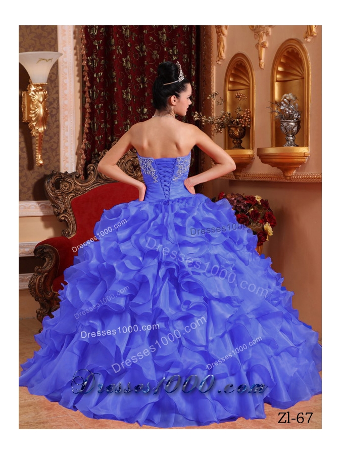 2014 Purple Puffy Strapless Quinceanera Dress with Beading and Appliques