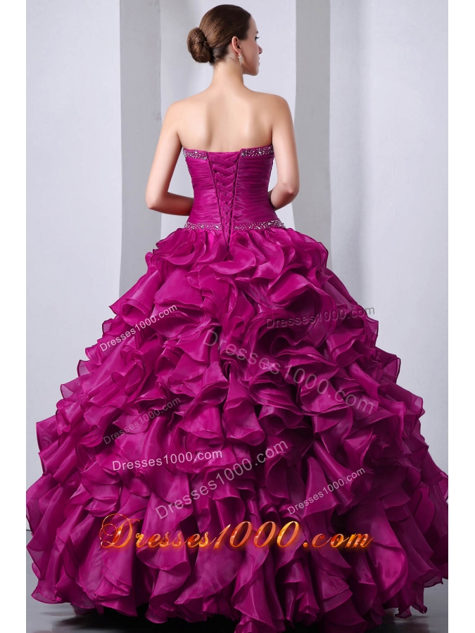 A-Line / Princess Sweetheart Organza Beading and Rufffles Quinceanea Dress