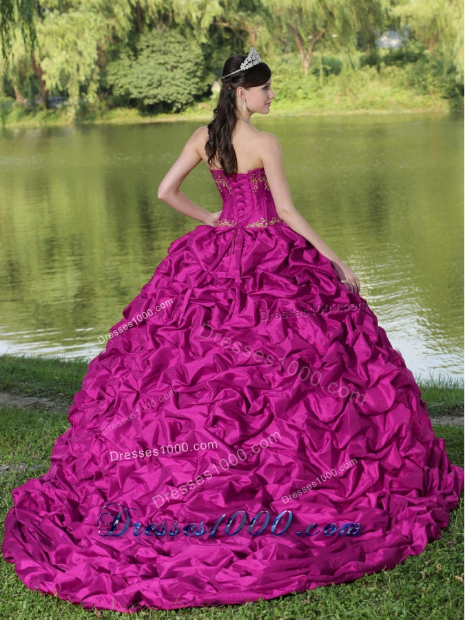 Appliques and Pick-ups Fuchsia Exquisite Style For Quinceanera Dress