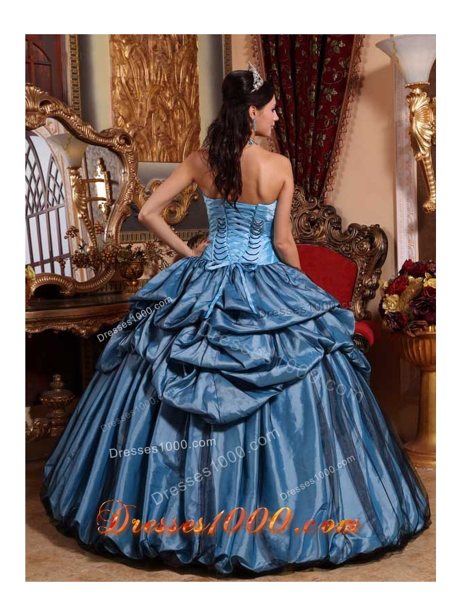 Aqua Blue Puffy Strapless for 2014 Hand Made Flower Quinceanera Dress with Pick-ups