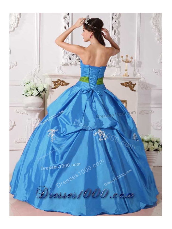 Aqua Puffy Gown Quinceanera Dress Strapless with Beading and Bow for 2014