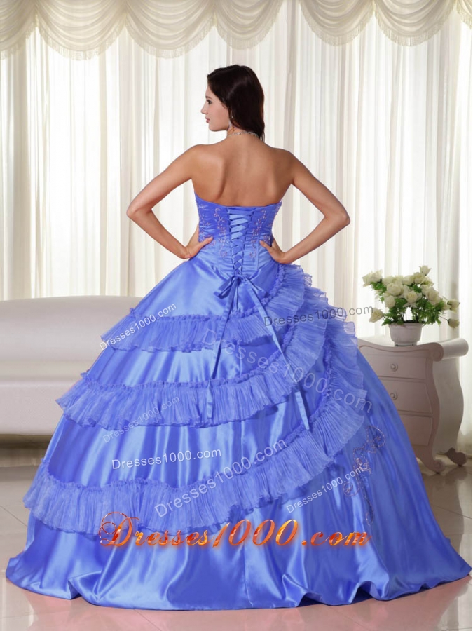 Beautiful Blue Ball Gown Strapless Embroidery for 2014 Quinceanera Dress