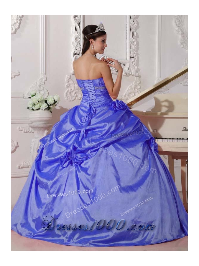 Blue Ball Gown Sweetheart for 2014 Quinceanera Dress with Beading and Hand Made Flowers