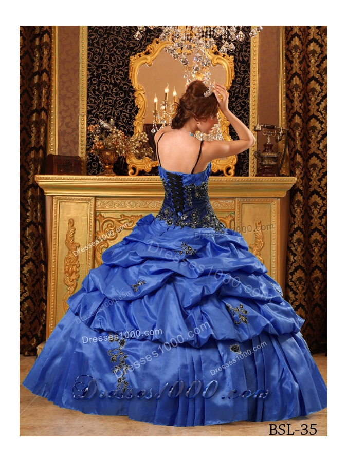 Lovely Royal Blue Puffy Straps For 2014 Appliques Quinceanera Dress