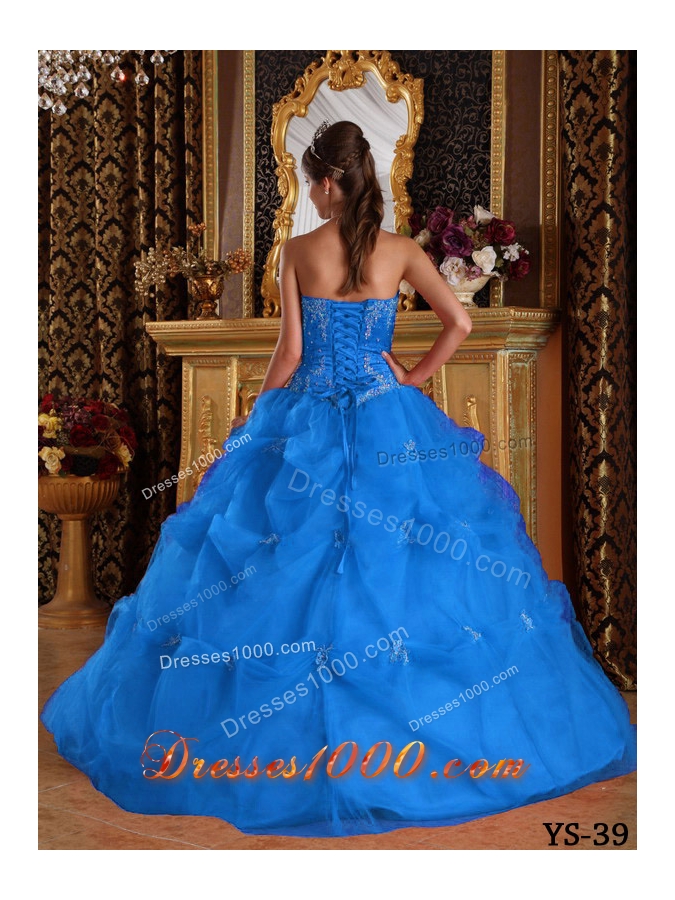 Perfect Blue Ball Gown Strapless For 2014 Pick-ups Quinceanera Dress with Beading