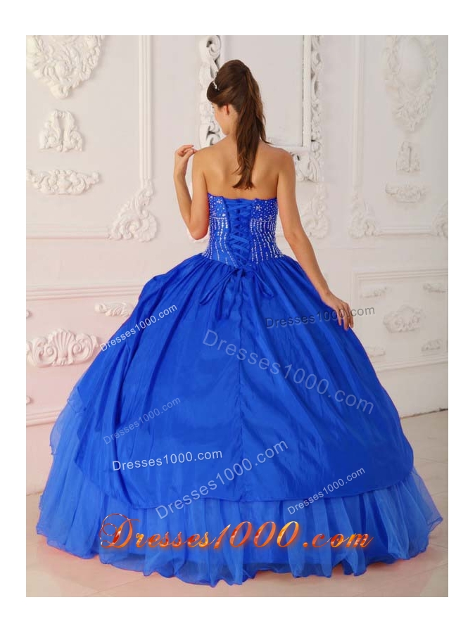 Perfect Blue Puffy Strapless Beading for 2014 Quinceanera Dress with Ruffled Layers