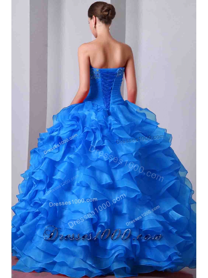 Quinceanea Dress in Aqua Blue Princess Sweetheart with Beading and Ruffles