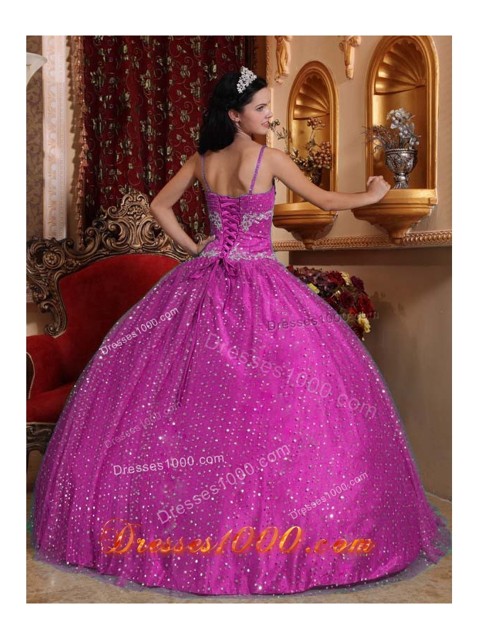 Spaghetti Straps Sequined and Appliques Quinceanera Dress for 2014
