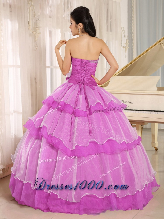 Sweetheart Beading and Hand Made Flower Quinceanera Dress in Fuchsia
