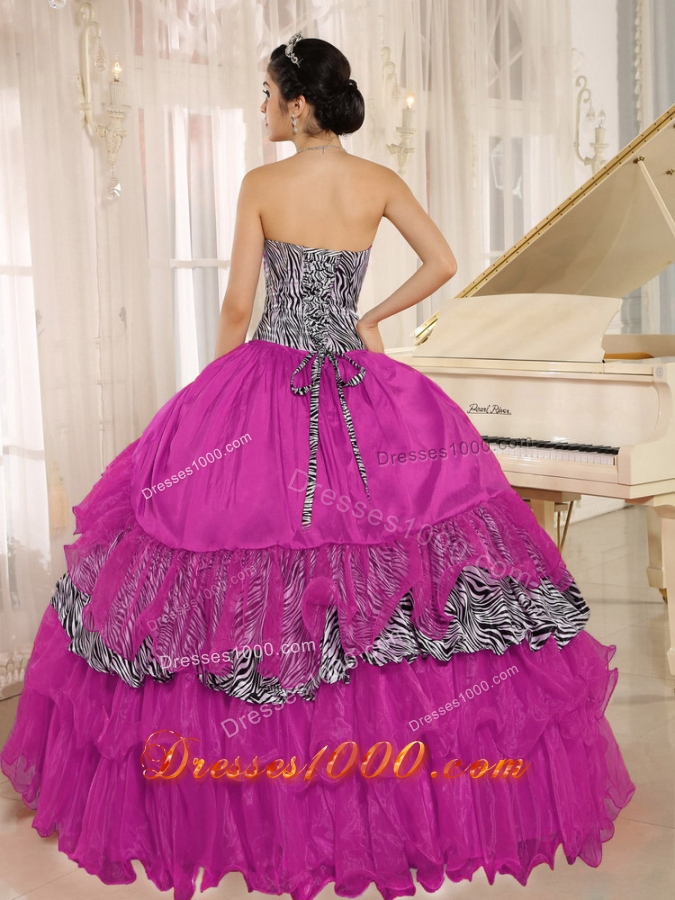 Sweetheart Ruffles and Beading Quinceanera Gown with Zebra and Organza