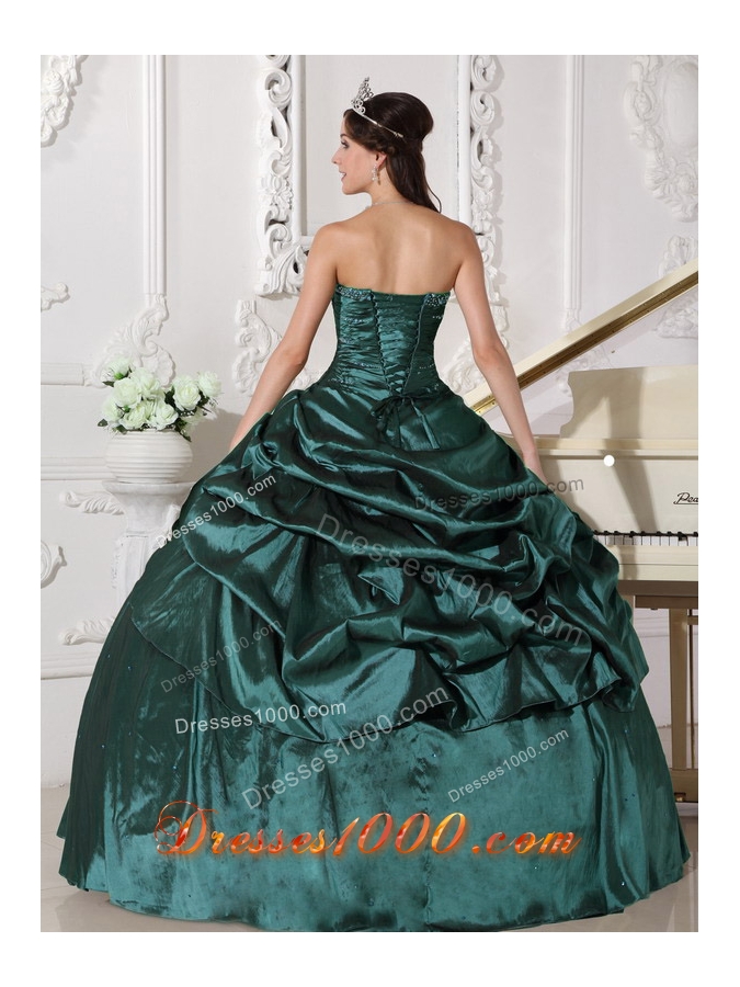 Turquoise Puffy Strapless Beading Quinceanera Dress with Pick-ups for 2014