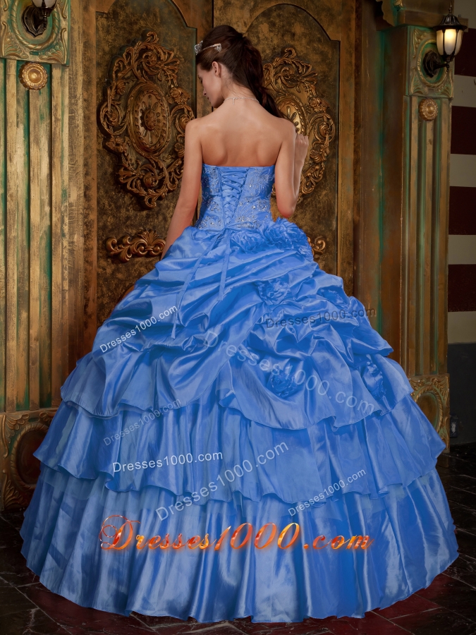 2014 Cute Aqua Blue Puffy Quinceanera Dress with Beading and Hand Made Flower