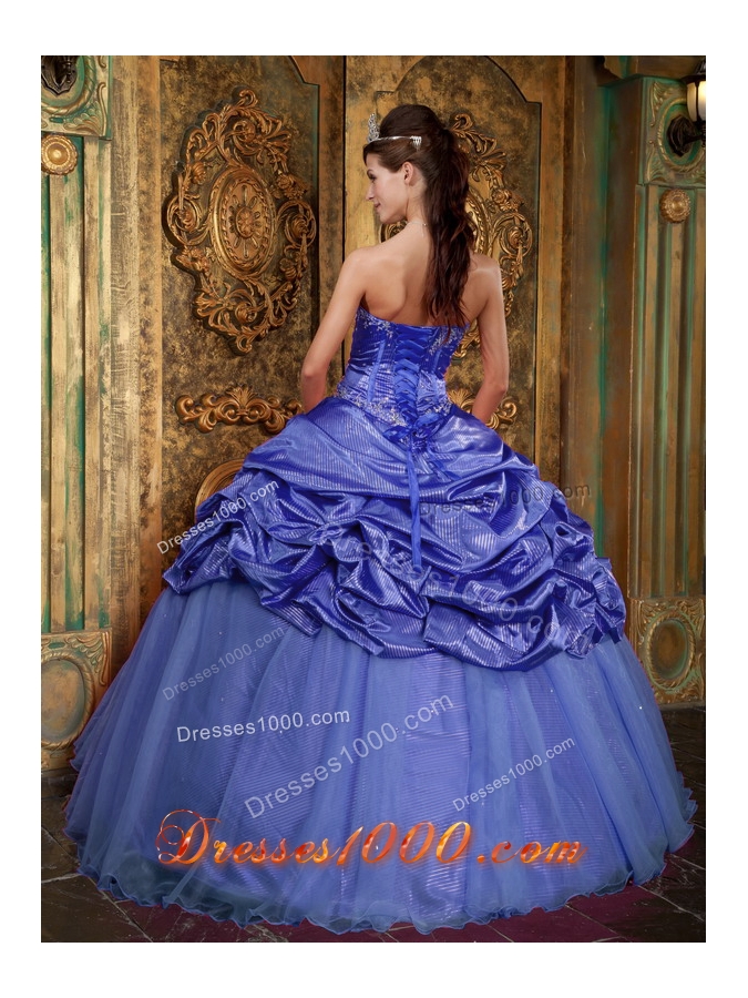 Exquisite Purple Puffy Sweetheart Beading and Appliques Quinceanera Dress for 2014