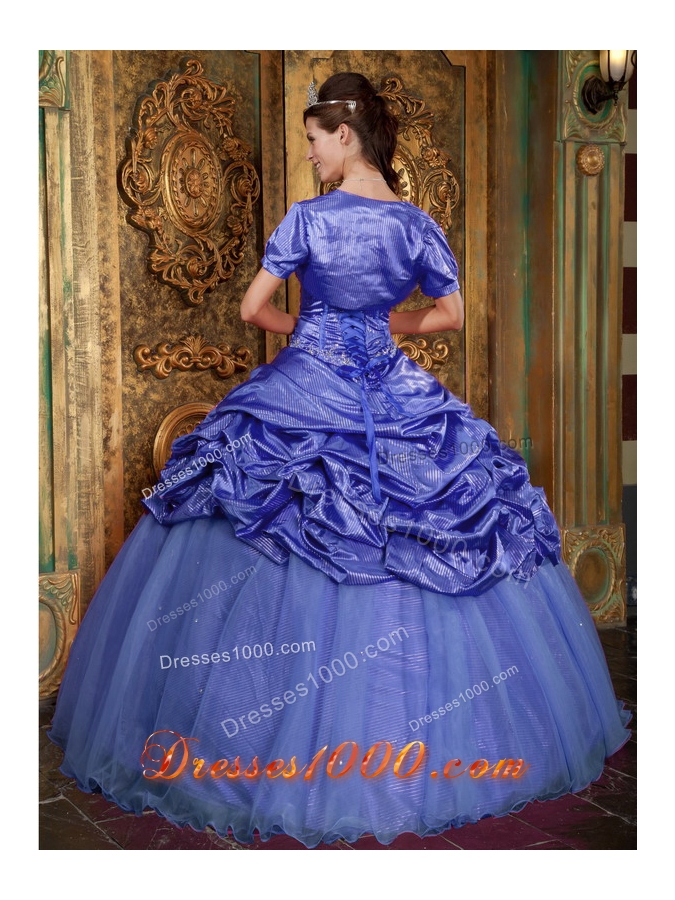 Exquisite Purple Puffy Sweetheart Beading and Appliques Quinceanera Dress for 2014