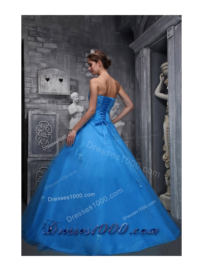 2014 the Super Hot Blue Sweetheart Lace Quinceanera Dress with Beading and Appliques