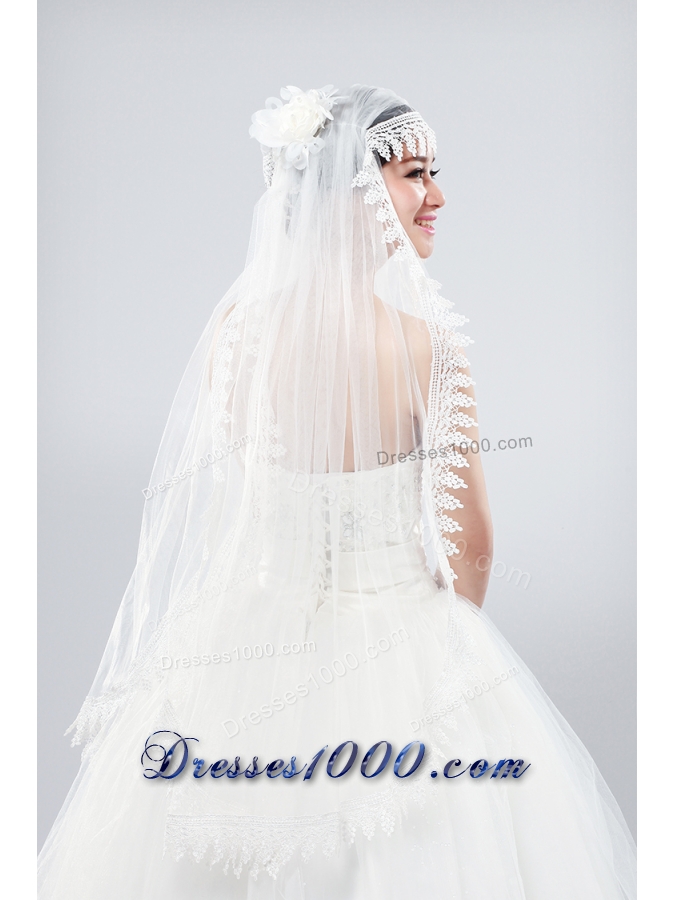 Cheap One-Tier Lace Edge Drop Veil Wedding Veils