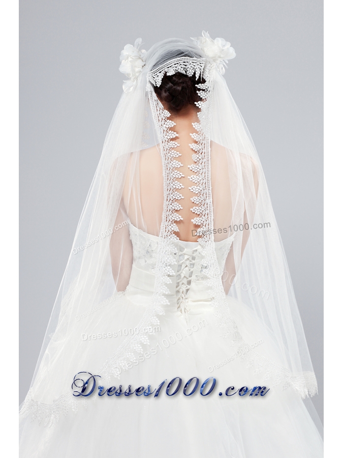 Cheap One-Tier Lace Edge Drop Veil Wedding Veils