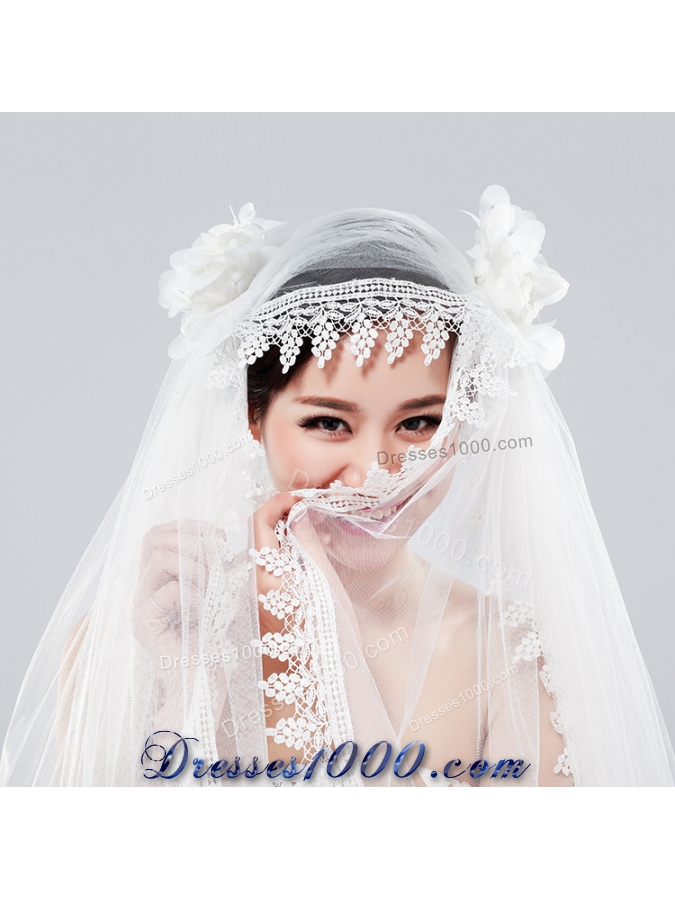 Cheap One-Tier Lace Edge Drop Veil Wedding Veils