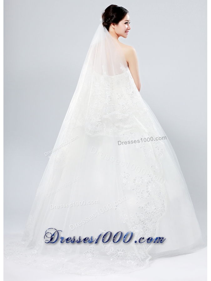Classic One-Tier Lace Appliques Edge Wedding Veil