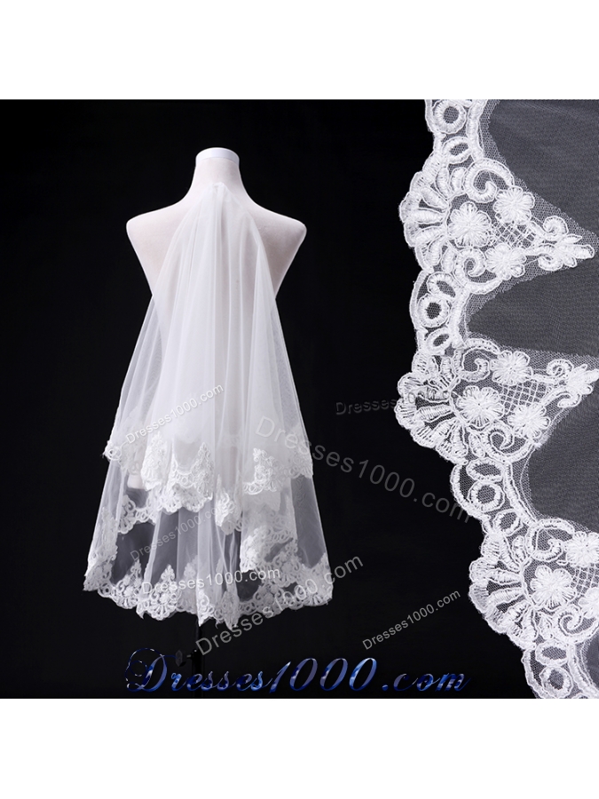 Eelgant One-Tier Angle Cut Bridal Veils with Lace Edge