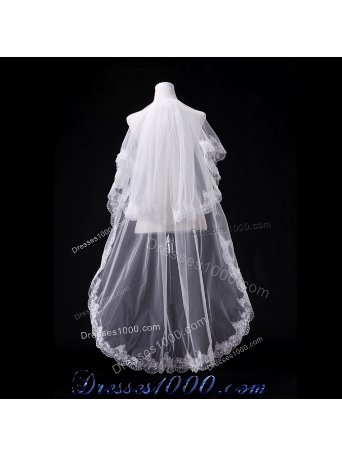 Elegant One-Tier Lace Edge Elbow Veils for Wedding Party