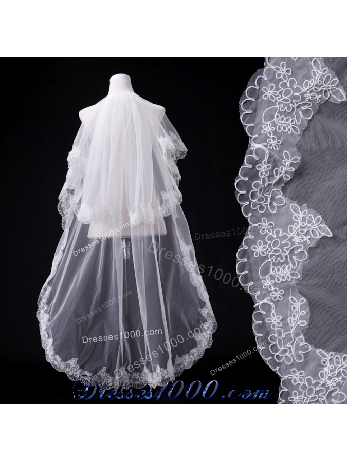 Elegant One-Tier Lace Edge Elbow Veils for Wedding Party