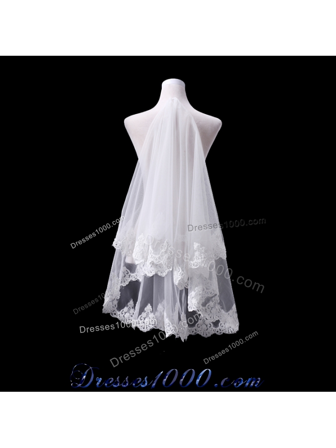 Elegant One-Tier Oval Elbow Veils with Lace Edge