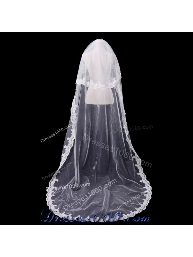 Elegant One-Tier Oval Elbow Veils with Lace Edge