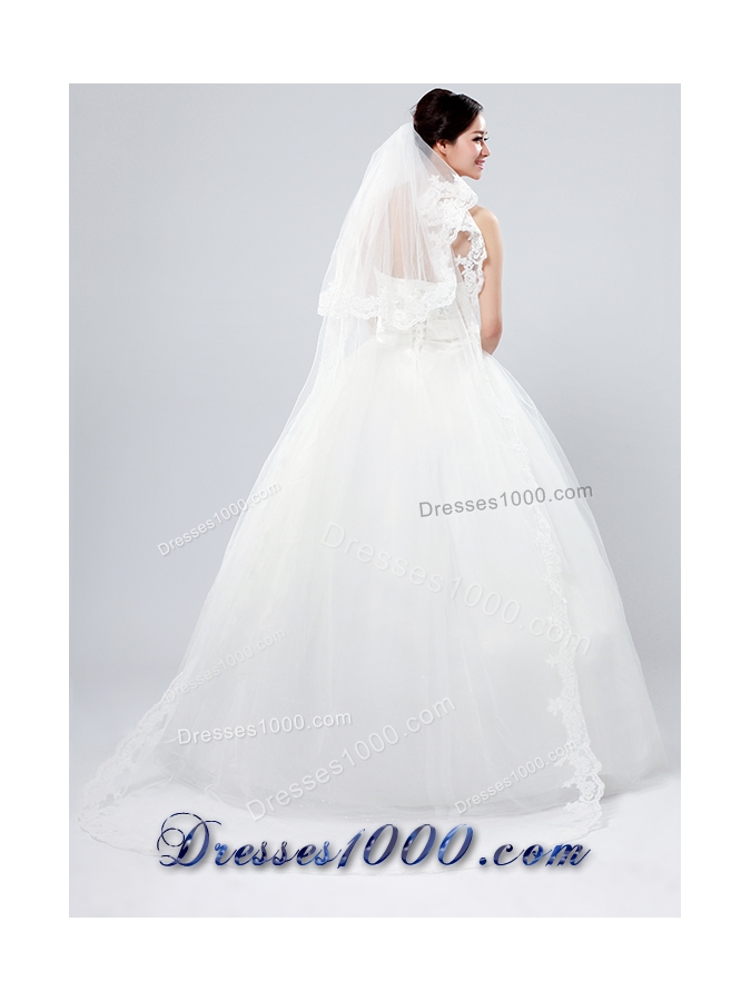 Elegant One-Tier Oval Elbow Veils with Lace Edge