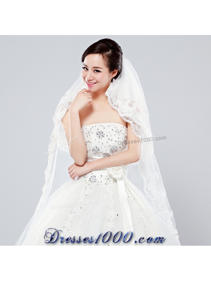 Elegant One-Tier Oval Elbow Veils with Lace Edge