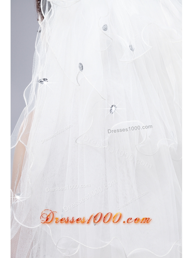 Elegant White Angle Cut Multi-Tier Finished Edge Bridal Veils