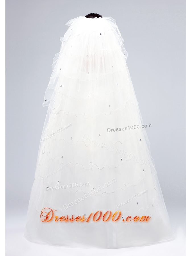 Elegant White Angle Cut Multi-Tier Finished Edge Bridal Veils