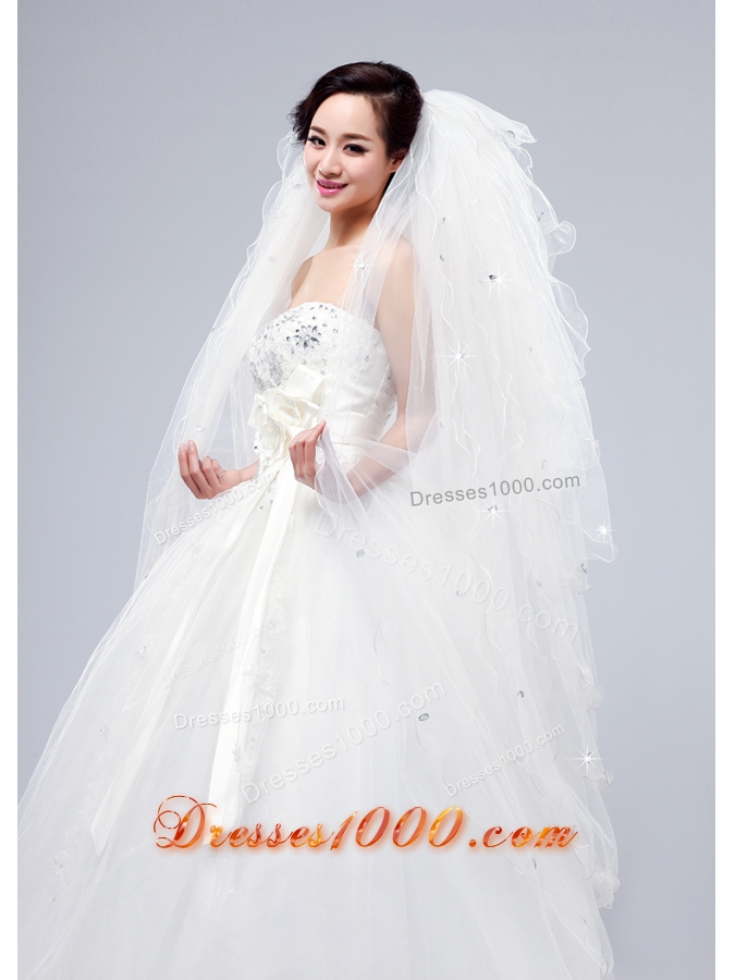 Elegant White Angle Cut Multi-Tier Finished Edge Bridal Veils