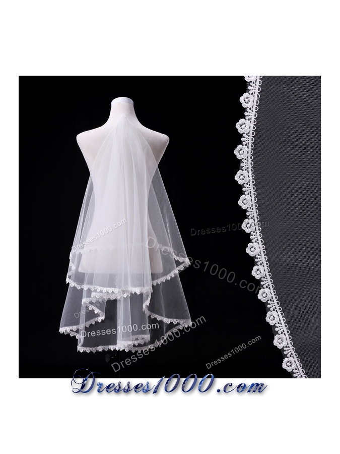 Graceful One-Tier Lace Edge Elbow Veils for Wedding Party
