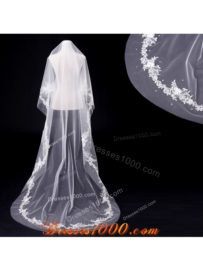 One-Tier Drop Veil Cut Edge 2014 White Bridal Veils