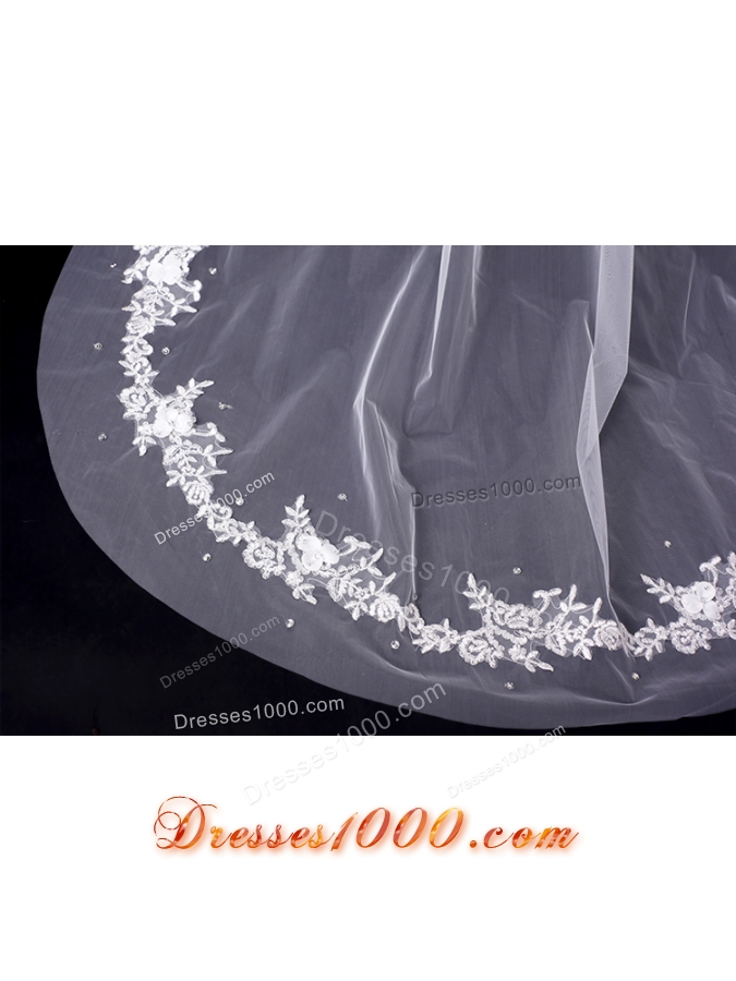 One-Tier Drop Veil Cut Edge 2014 White Bridal Veils