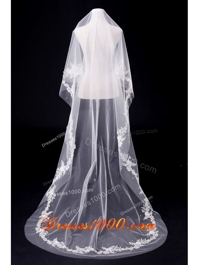One-Tier Drop Veil Cut Edge 2014 White Bridal Veils