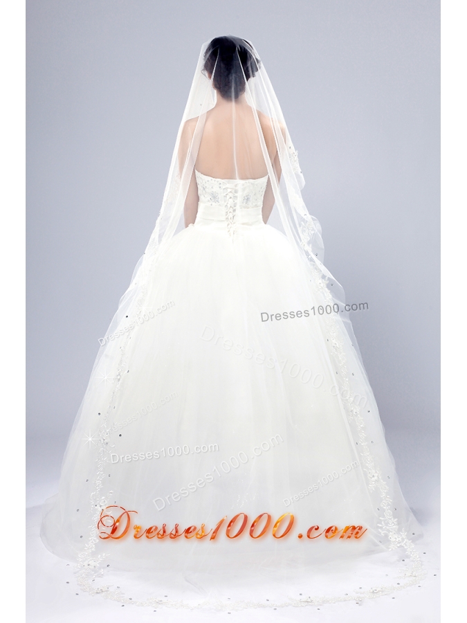 One-Tier Drop Veil Cut Edge 2014 White Bridal Veils