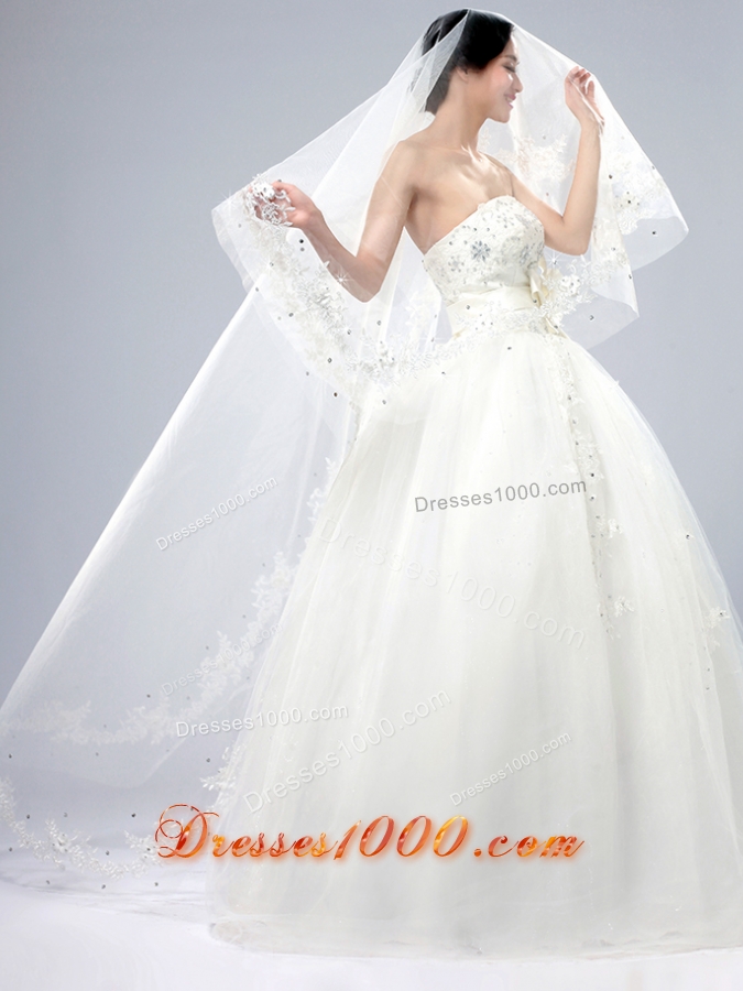 One-Tier Drop Veil Cut Edge 2014 White Bridal Veils