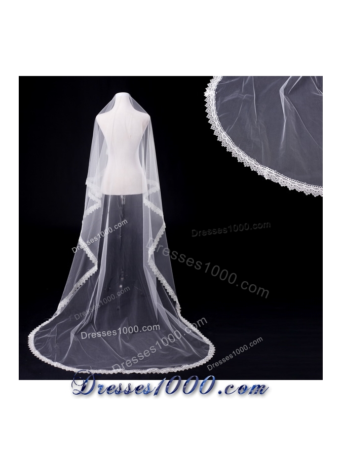 One-Tier Drop Veil Scalloped Edge Angle Cut Wedding Veils