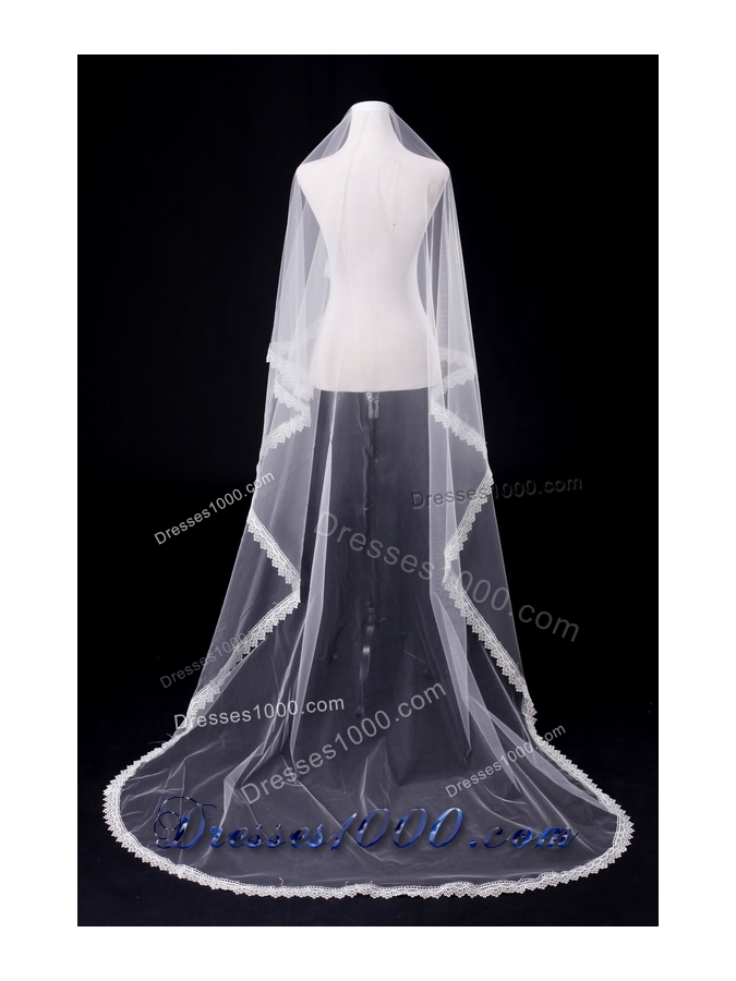 One-Tier Drop Veil Scalloped Edge Angle Cut Wedding Veils