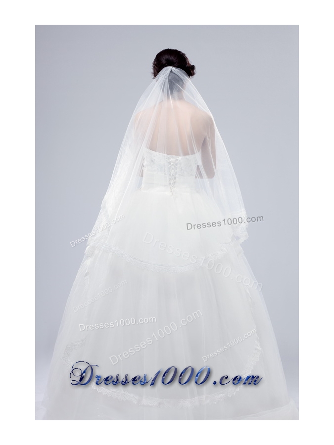 One-Tier Drop Veil Scalloped Edge Angle Cut Wedding Veils