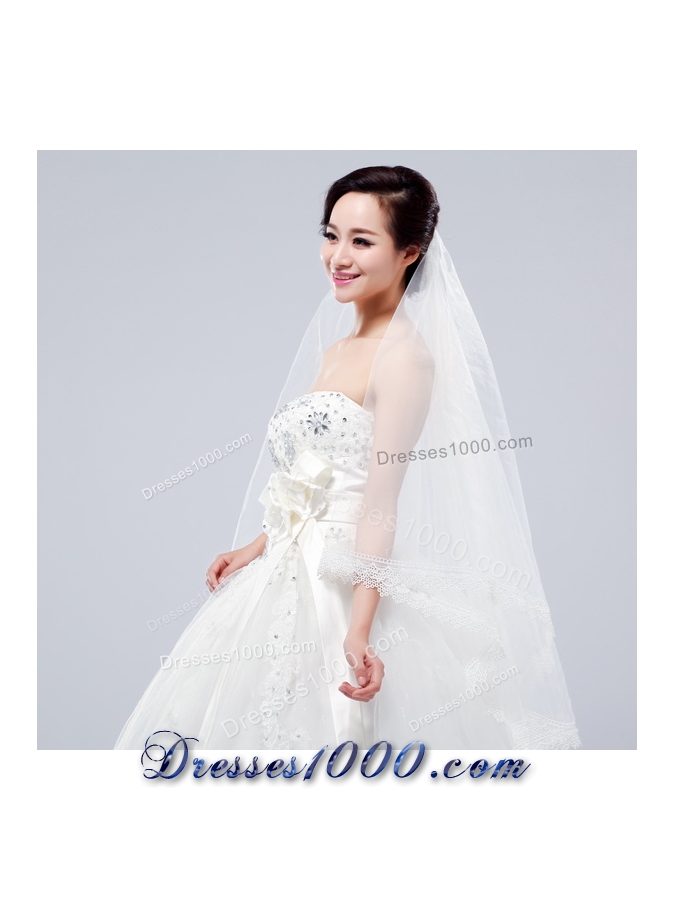 One-Tier Drop Veil Scalloped Edge Angle Cut Wedding Veils