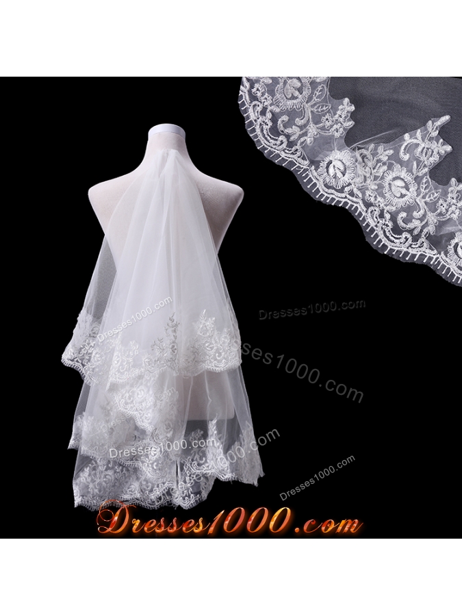 Two-Tier Lace Edge Wedding Veils with Angle Cut