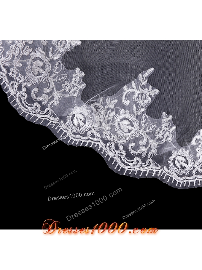Two-Tier Lace Edge Wedding Veils with Angle Cut