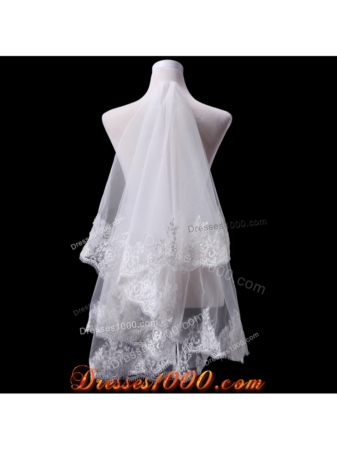 Two-Tier Lace Edge Wedding Veils with Angle Cut