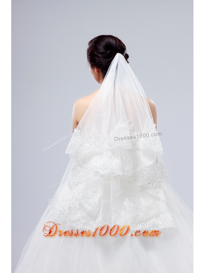 Two-Tier Lace Edge Wedding Veils with Angle Cut
